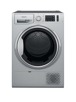 Product photograph of Hotpoint Crease Care Ntm1182sskuk 8kg Heat Pump Freestanding Tumble Dryer - Silver from very.co.uk