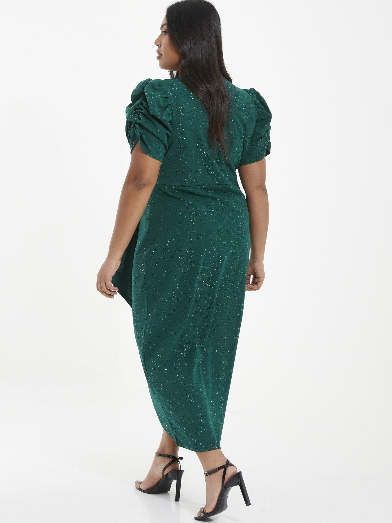 Quiz Curve Curve Bottle Green Glitter Wrap Midi Dress | Very