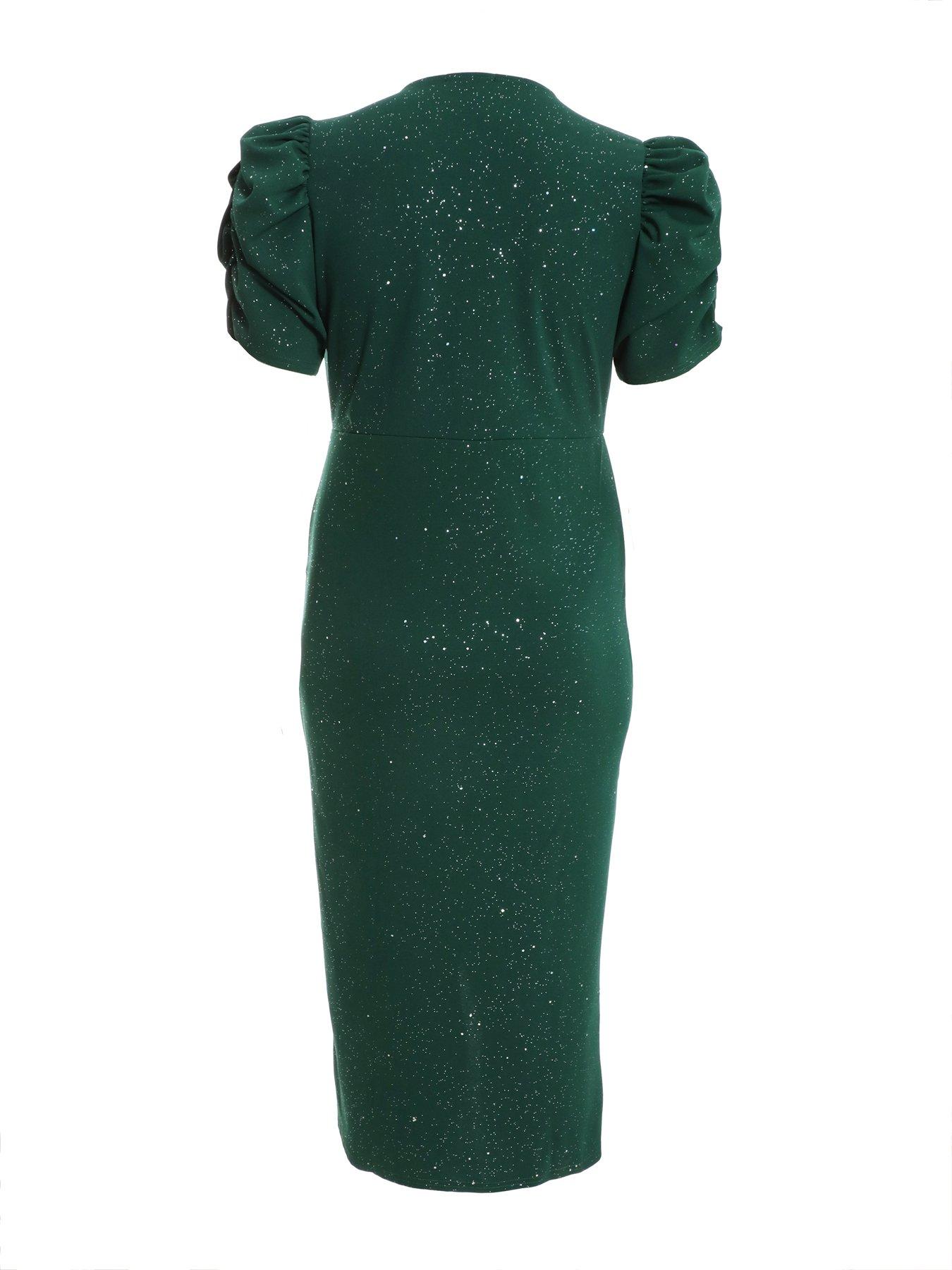 Quiz Curve Curve Bottle Green Glitter Wrap Midi Dress | Very