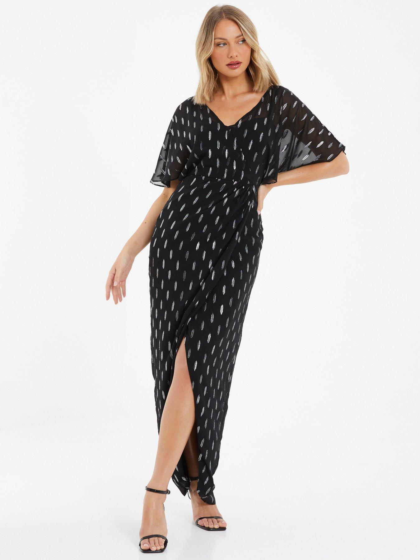 Plus Polka Dot Mesh Cloak Sleeve Chiffon Maxi Dress