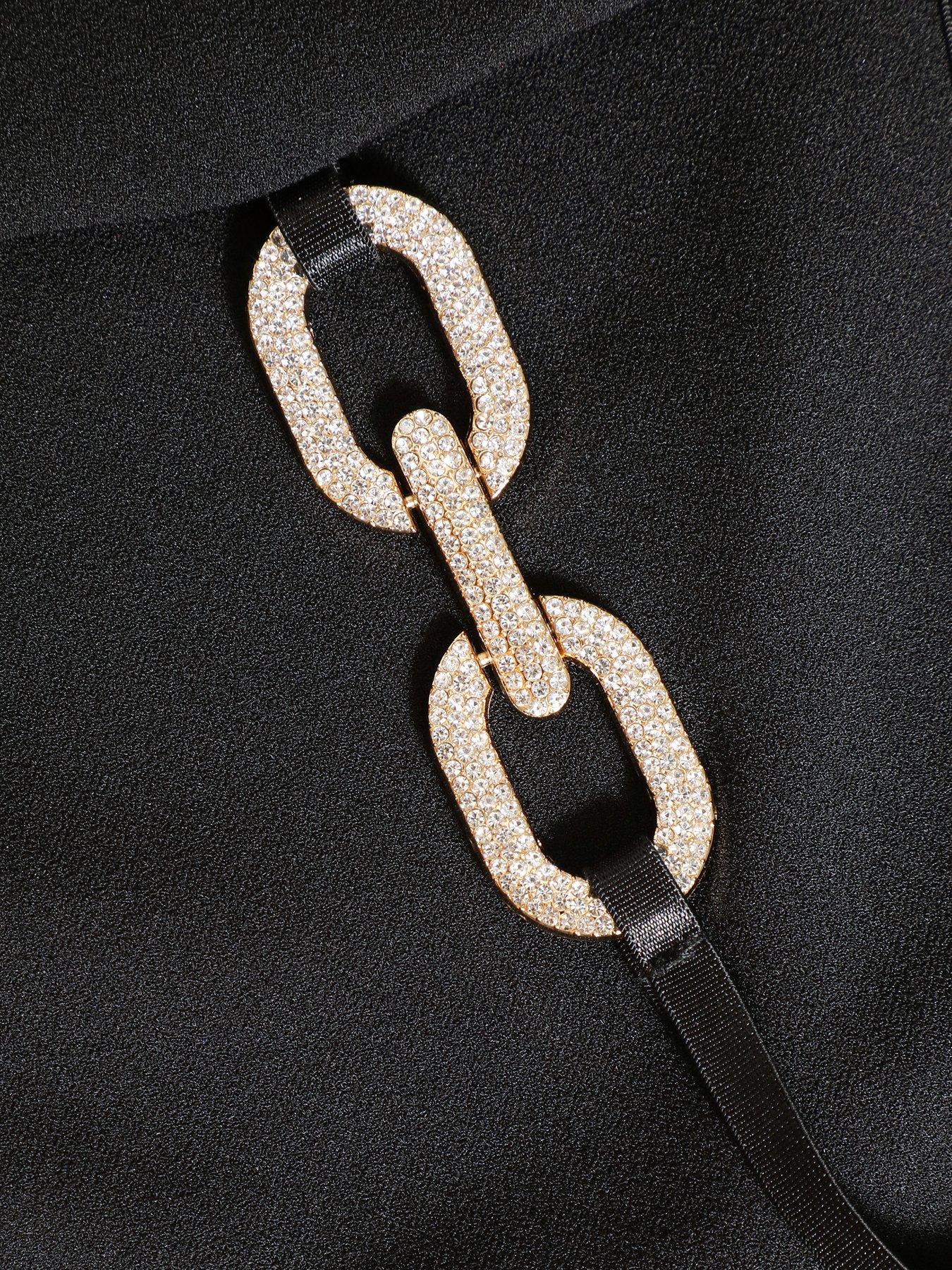 Image 6 of 6 of Quiz Black Diamante Buckle Midi Dress