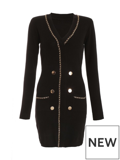 quiz-black-knitted-button-detail-blazer-dress