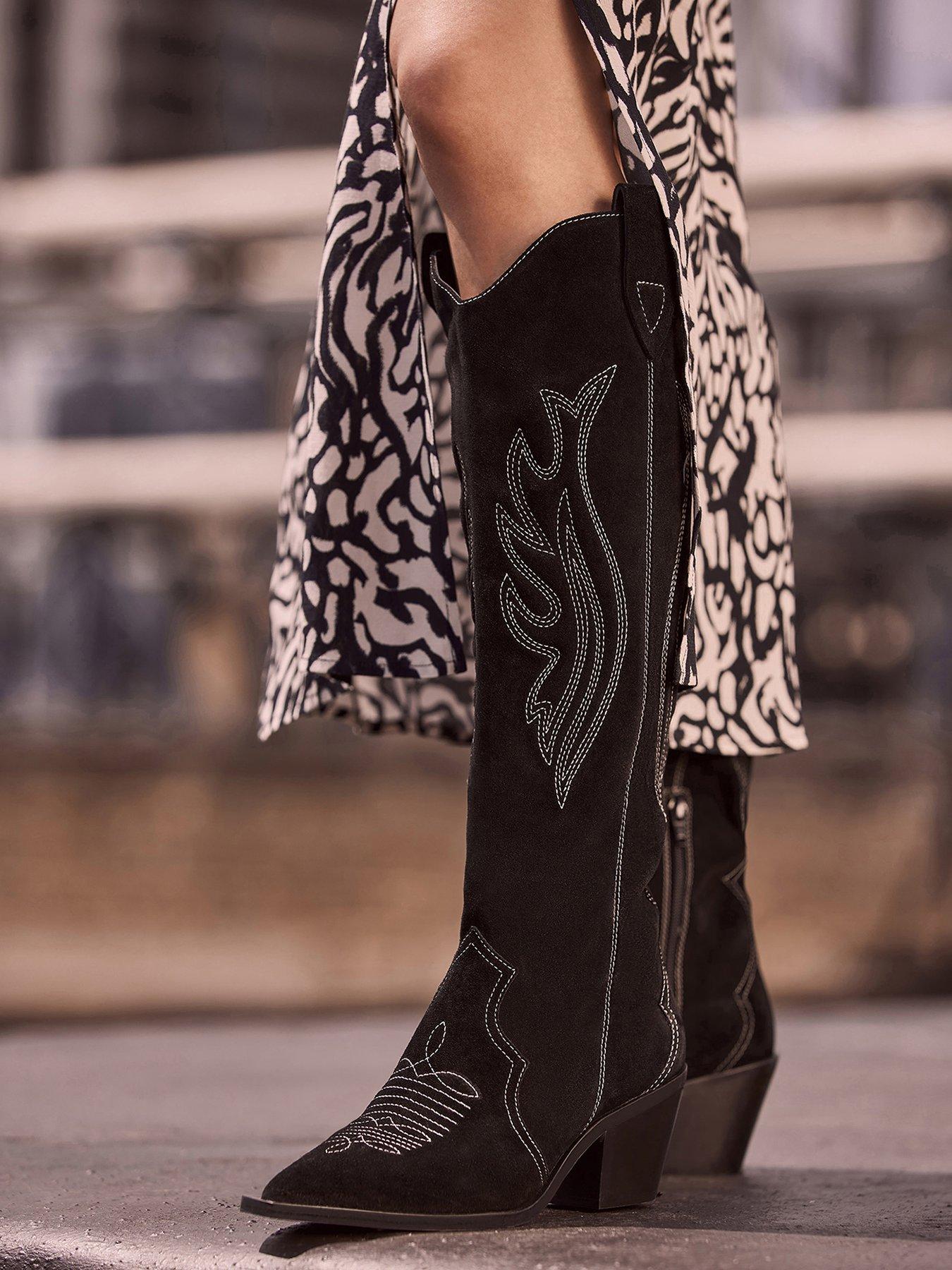 Long black 2025 cowboy boots