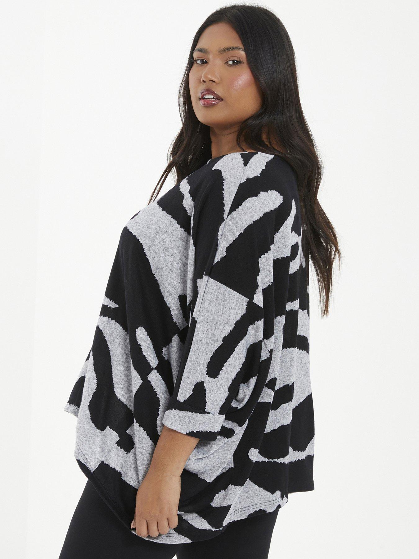 Curve Grey Absract Print Batwing Top