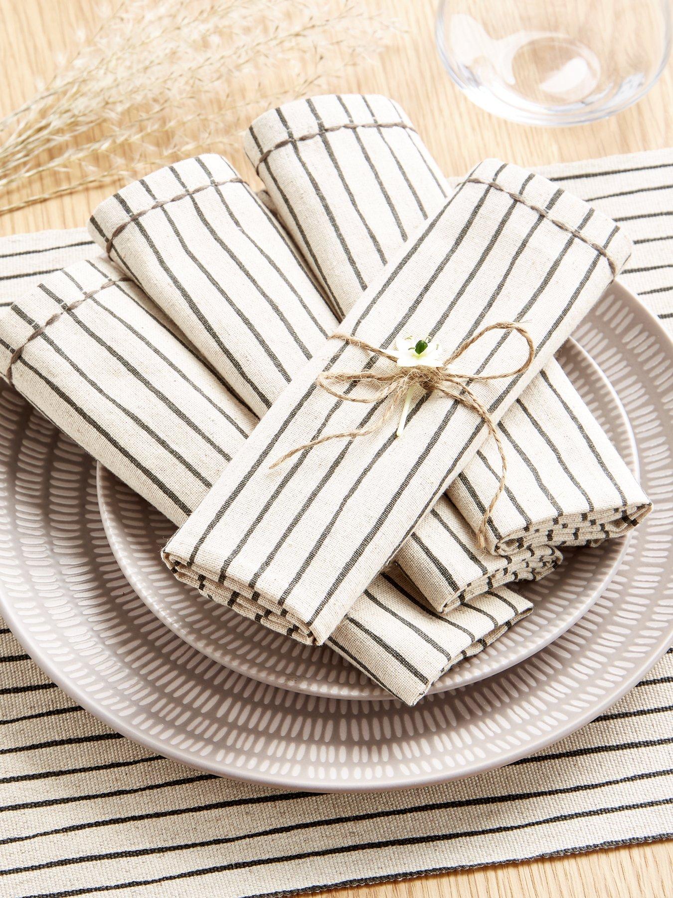 undefined Set of 4 Natural Striped Napkins