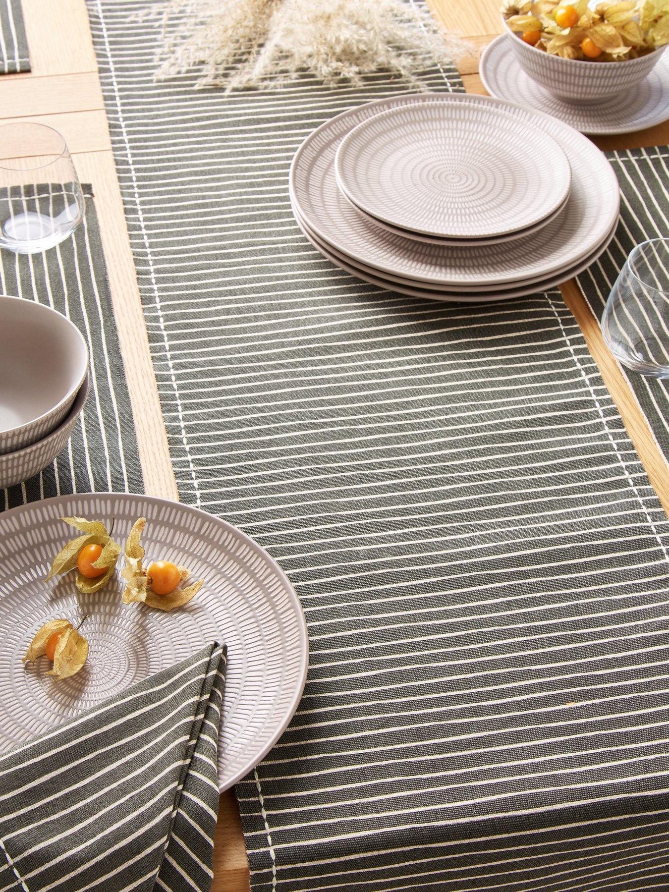 undefined Charcoal Striped Table Runner