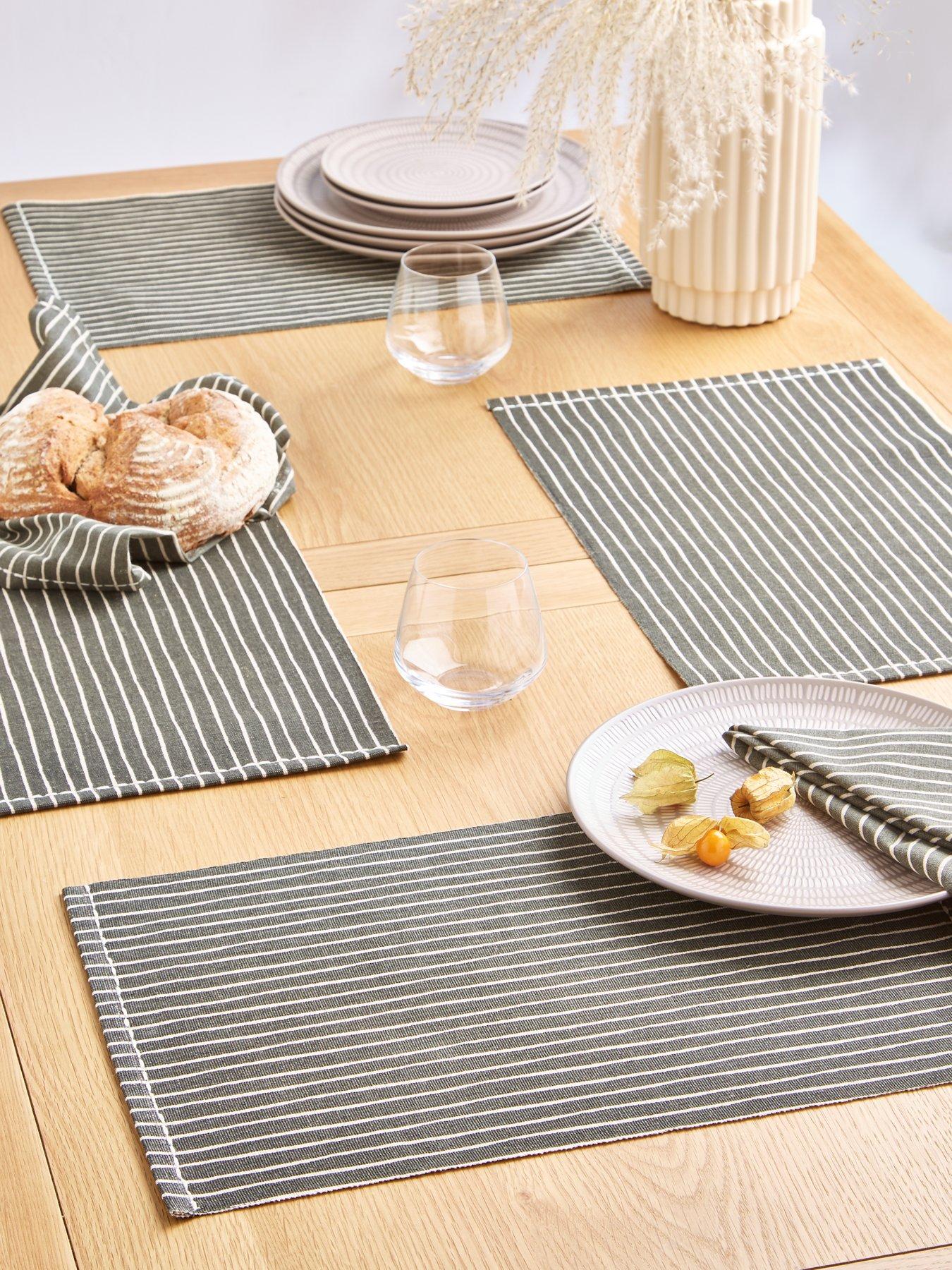 Very Home Set of 4 Charcoal Striped Placemats