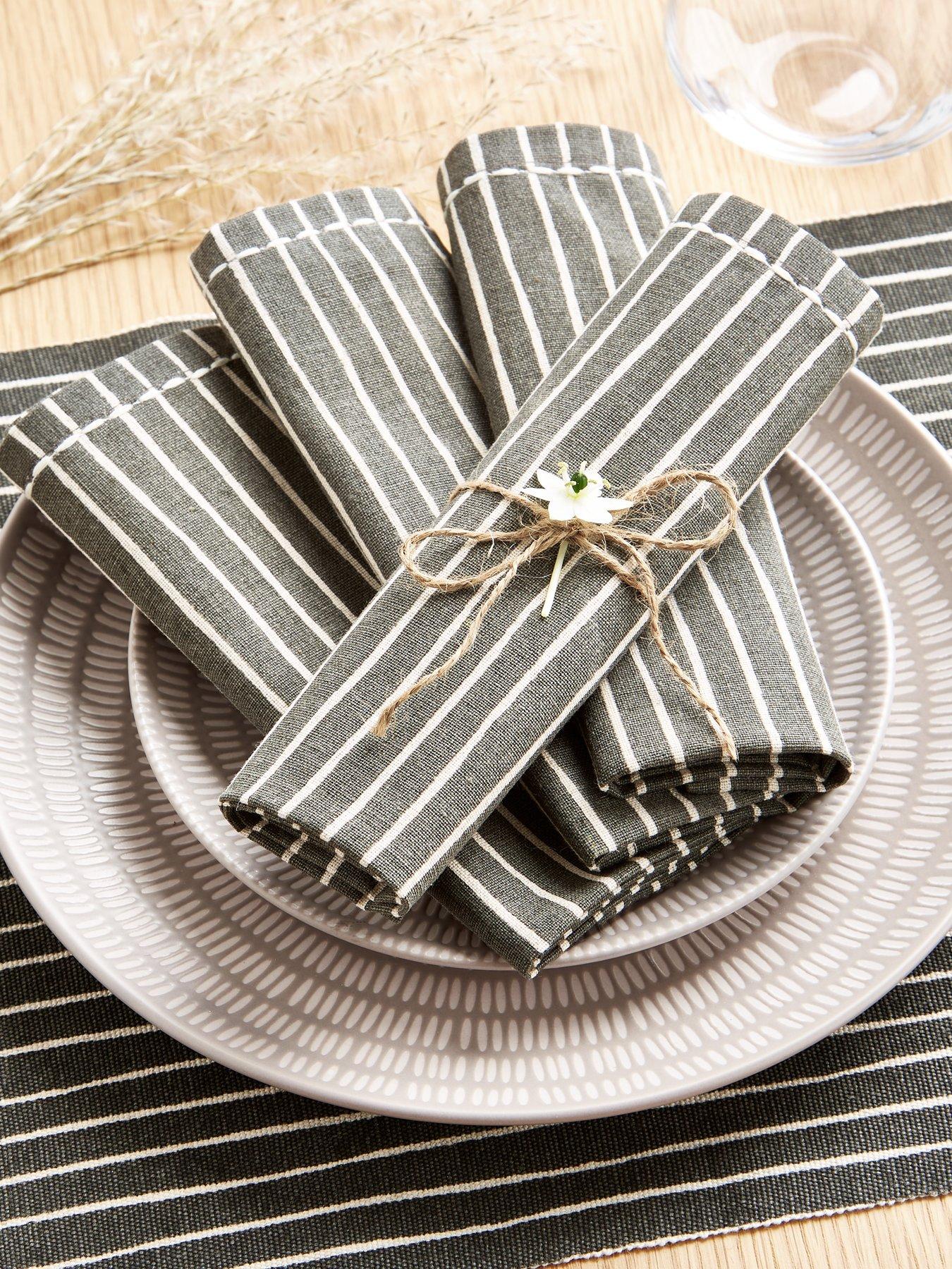 undefined Set of 4 Charcoal Striped Napkins