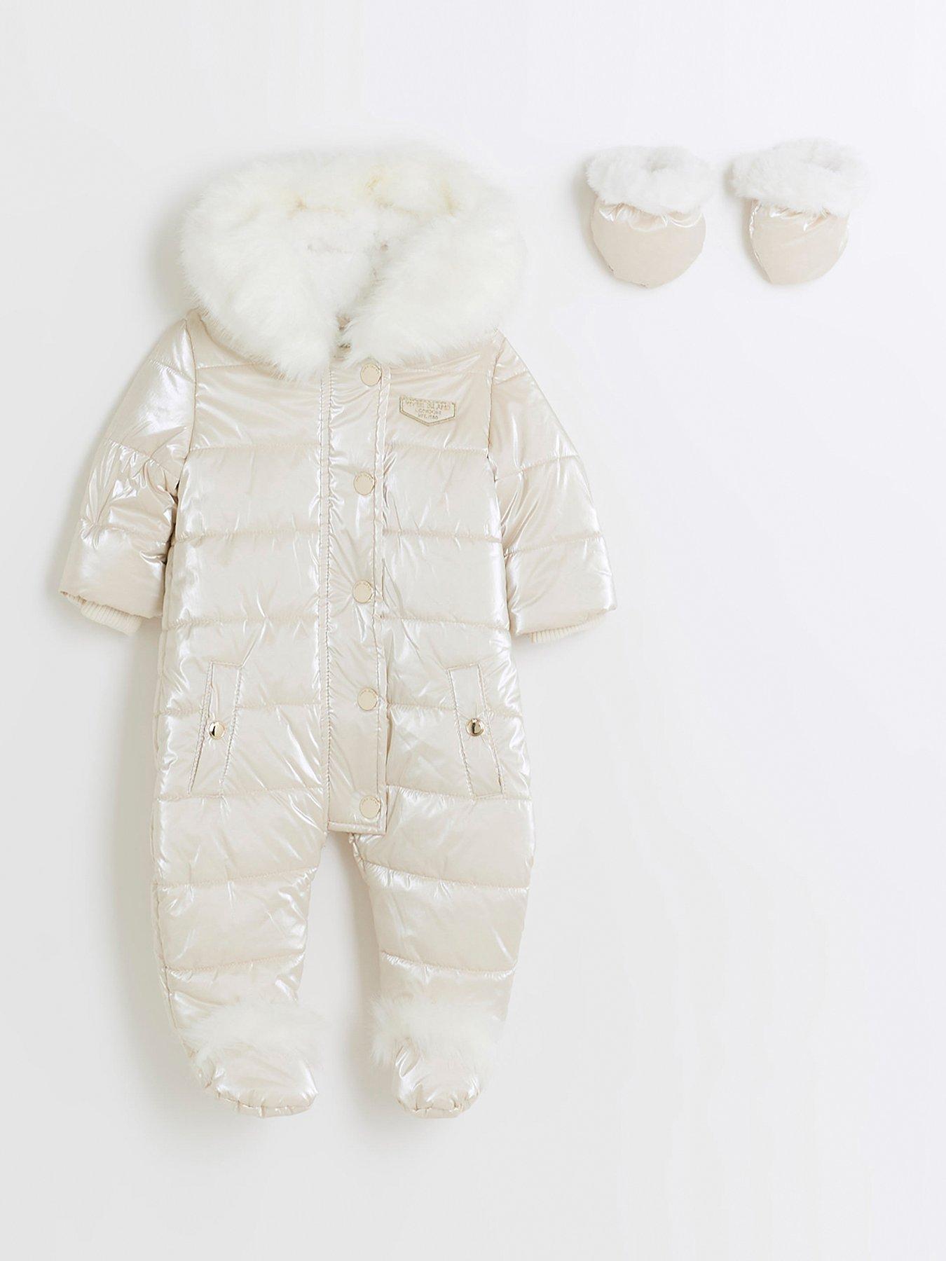 Baby Girl Shine Snowsuit Beige