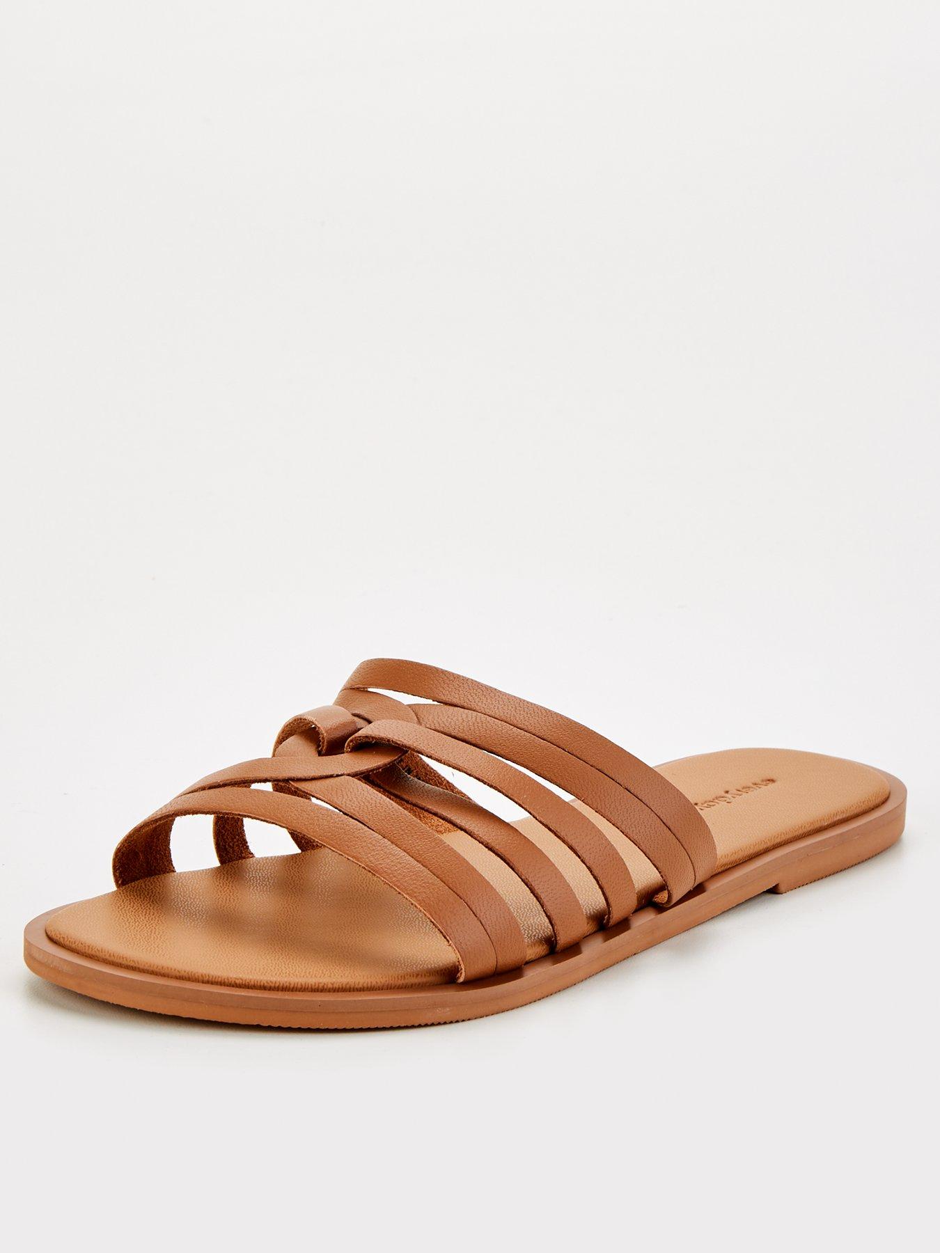 Wide Fit Strappy Leather Slider Brown