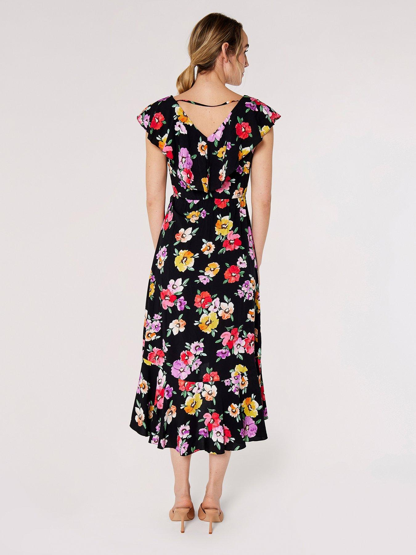 Apricot Watercolour Floral Midi Drs | Very.co.uk