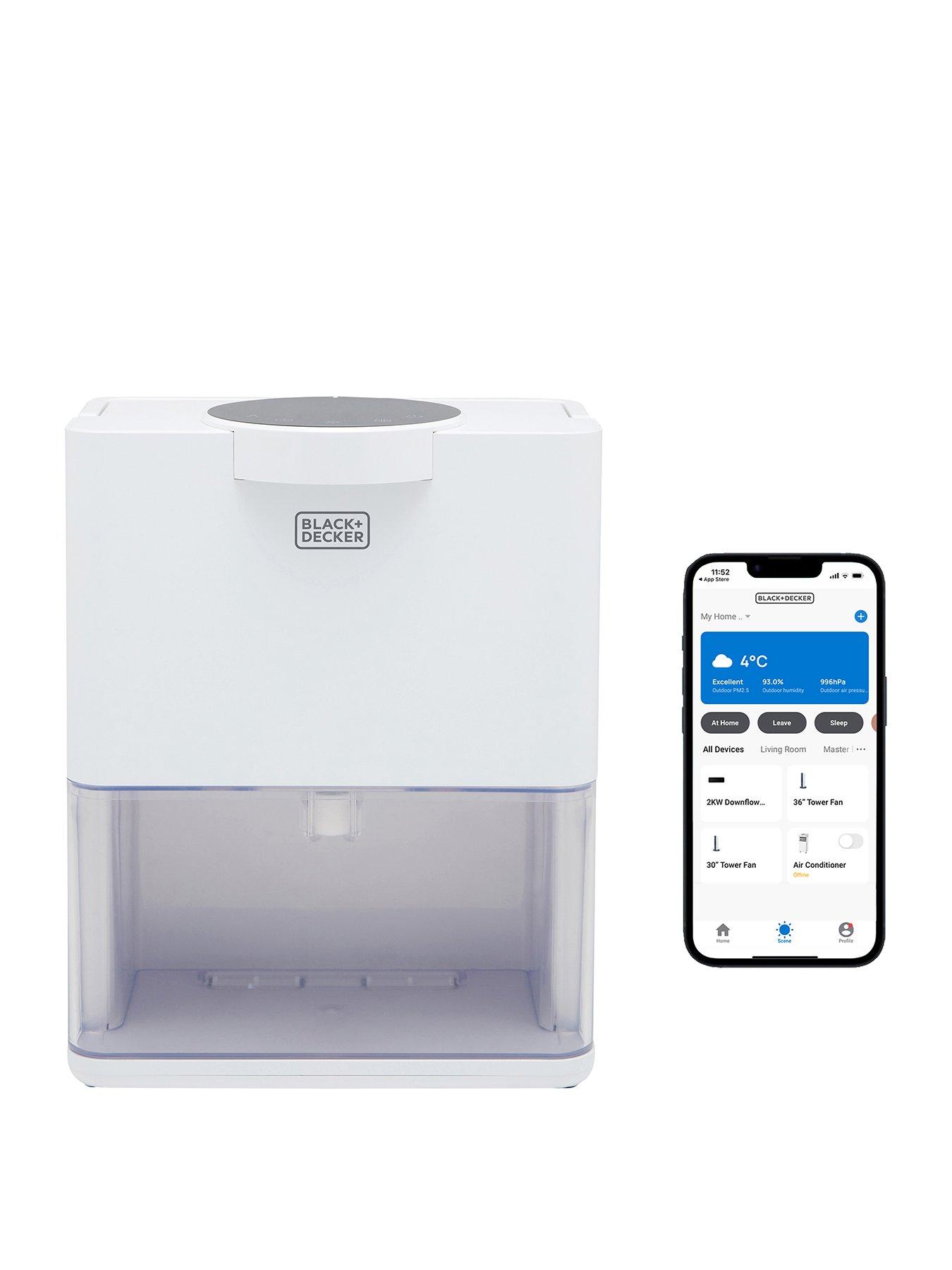 Black & Decker 3.2L Smart Dehumidifier  &  Air Purifier, 3 Modes, Quiet, 48 Hour Timer, White, BXEH60013GB