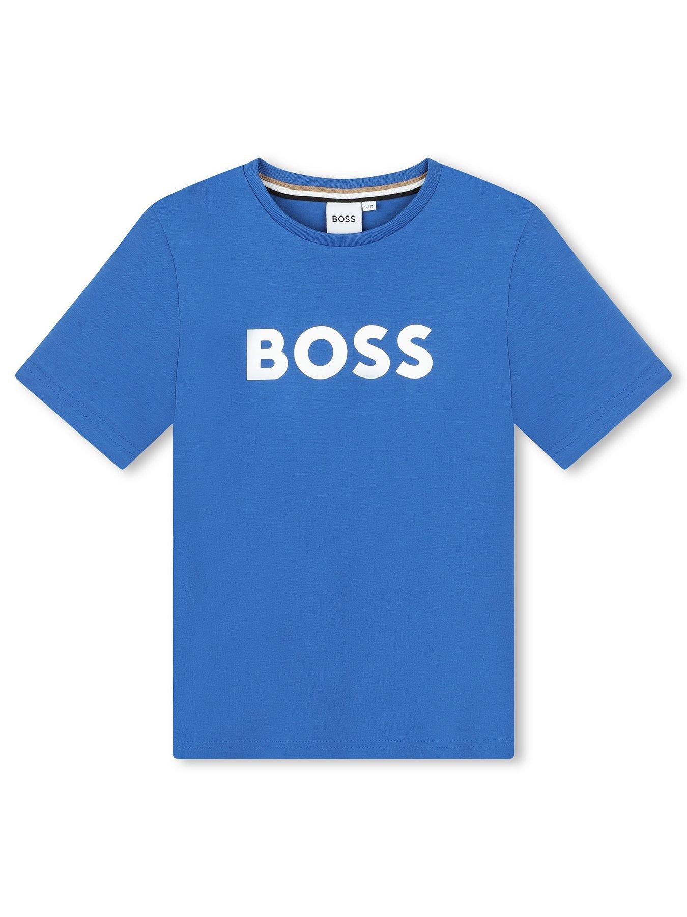 BOSS Boys Short Sleeve Large Logo T-Shirt - Electric Blue | Very.co.uk