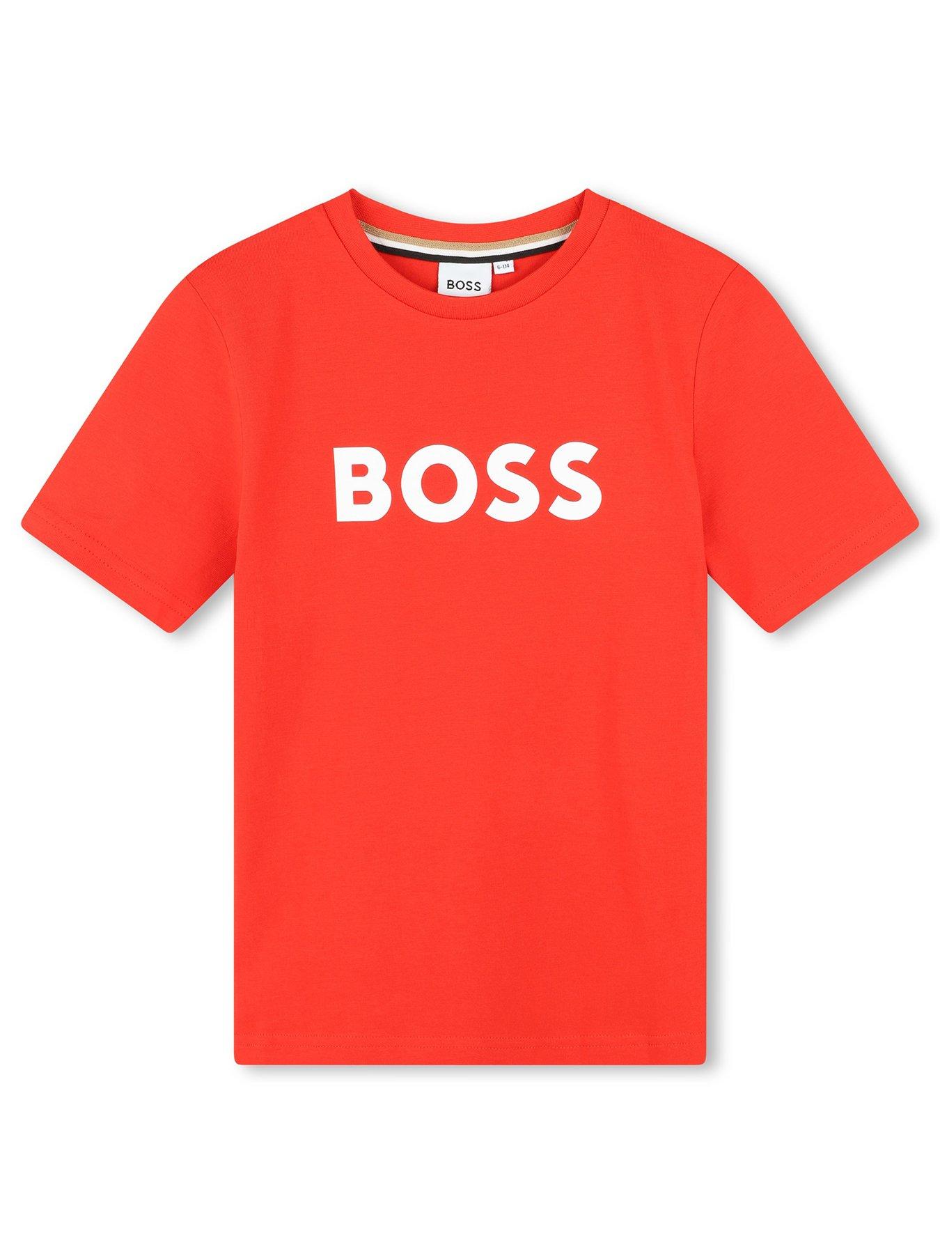 BOSS Boys Short Sleeve Large Logo T-Shirt - Bright Red | Very.co.uk