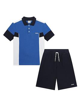 Boss Boys Colour Block Short Sleeve Polo And Short Set - Electric Blue