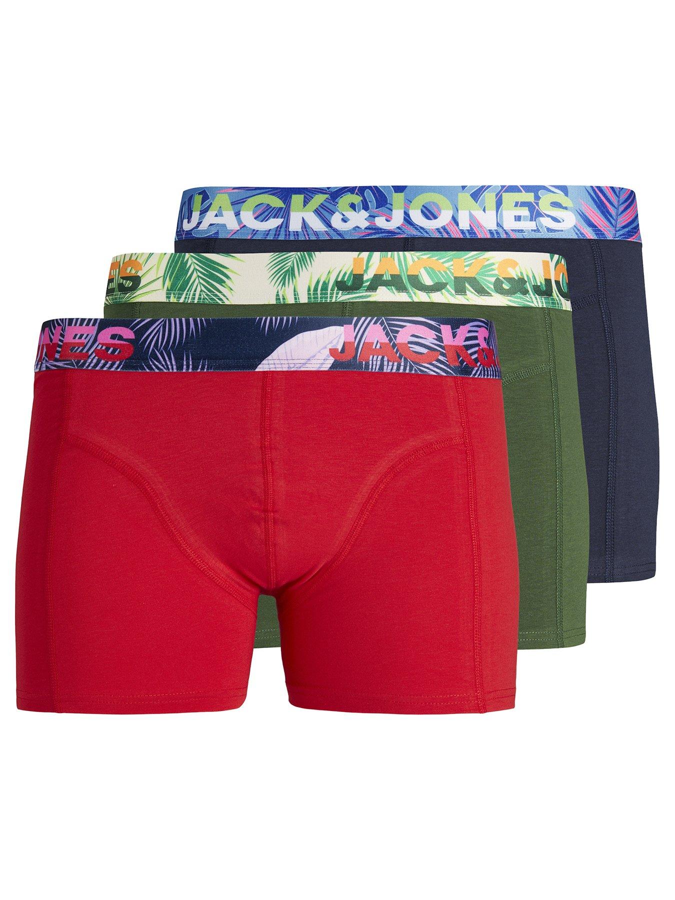 Jack & Jones Junior Boys Paw 3 Pack Trunks - Red/green/navy