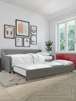 Product photograph of Novogratz Elena Single Linen Daybed With Trundle - Grey from very.co.uk