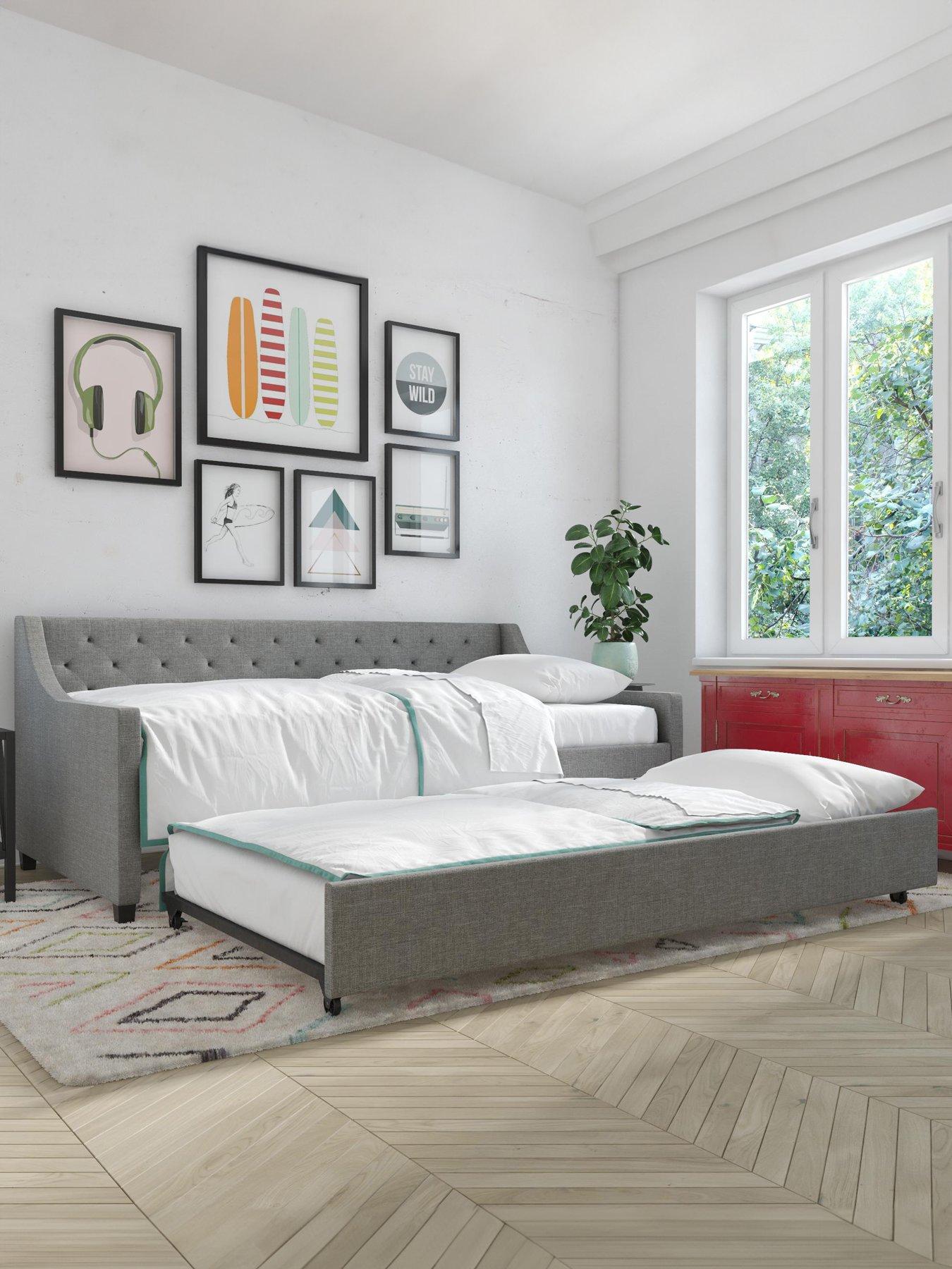undefined Elena Single Linen Daybed with Trundle - Grey