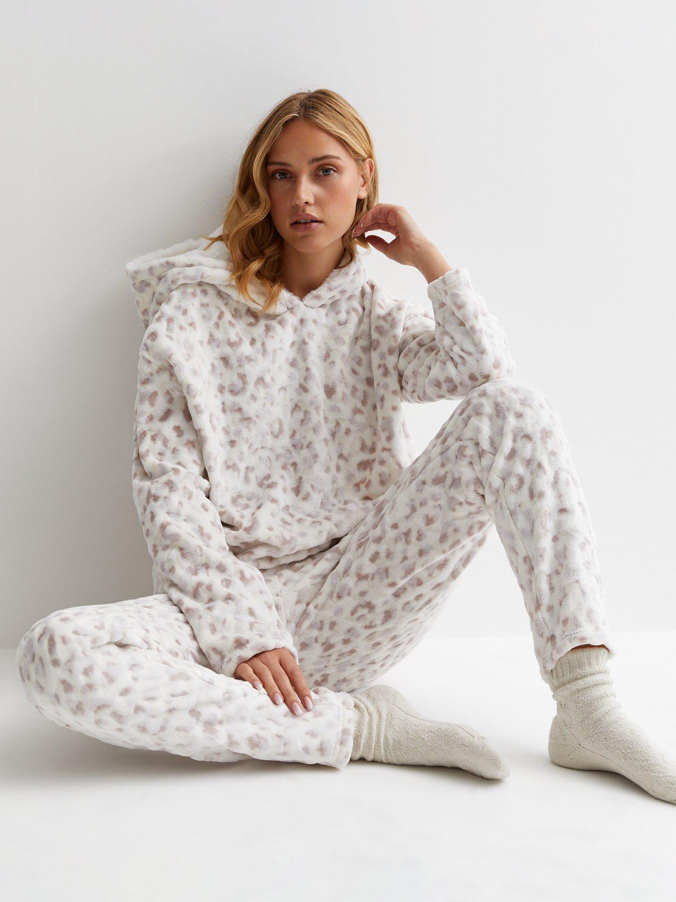 New Look Animal Print Pyjama Hoodie White very