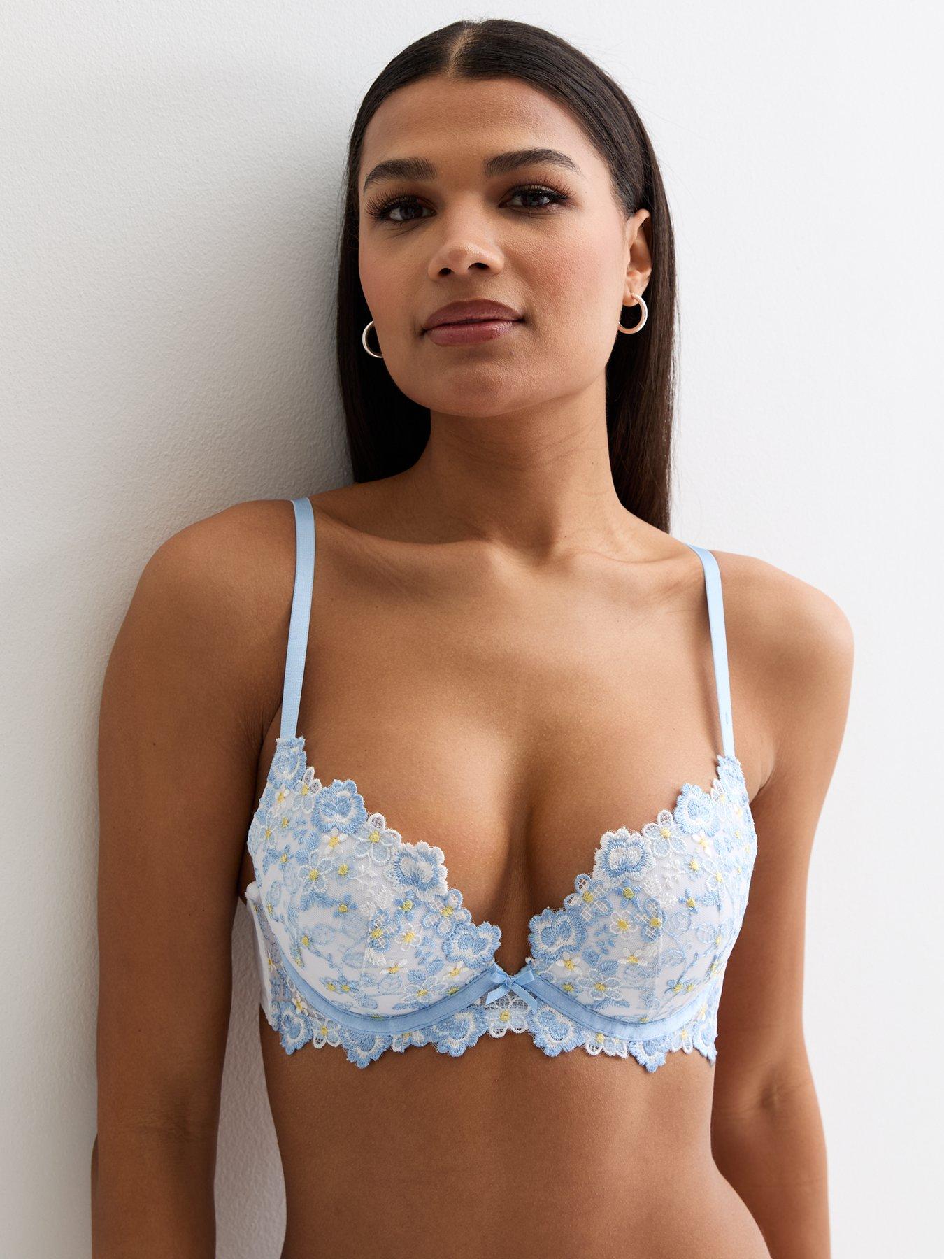 New Look Pink Heart Print Embroidered Bra