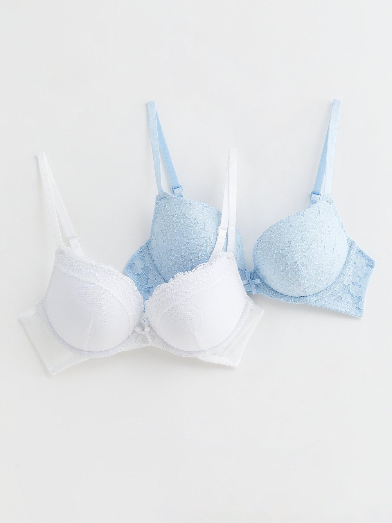 New Look Pale Blue Floral Embroidered Diamante Push Up Bra