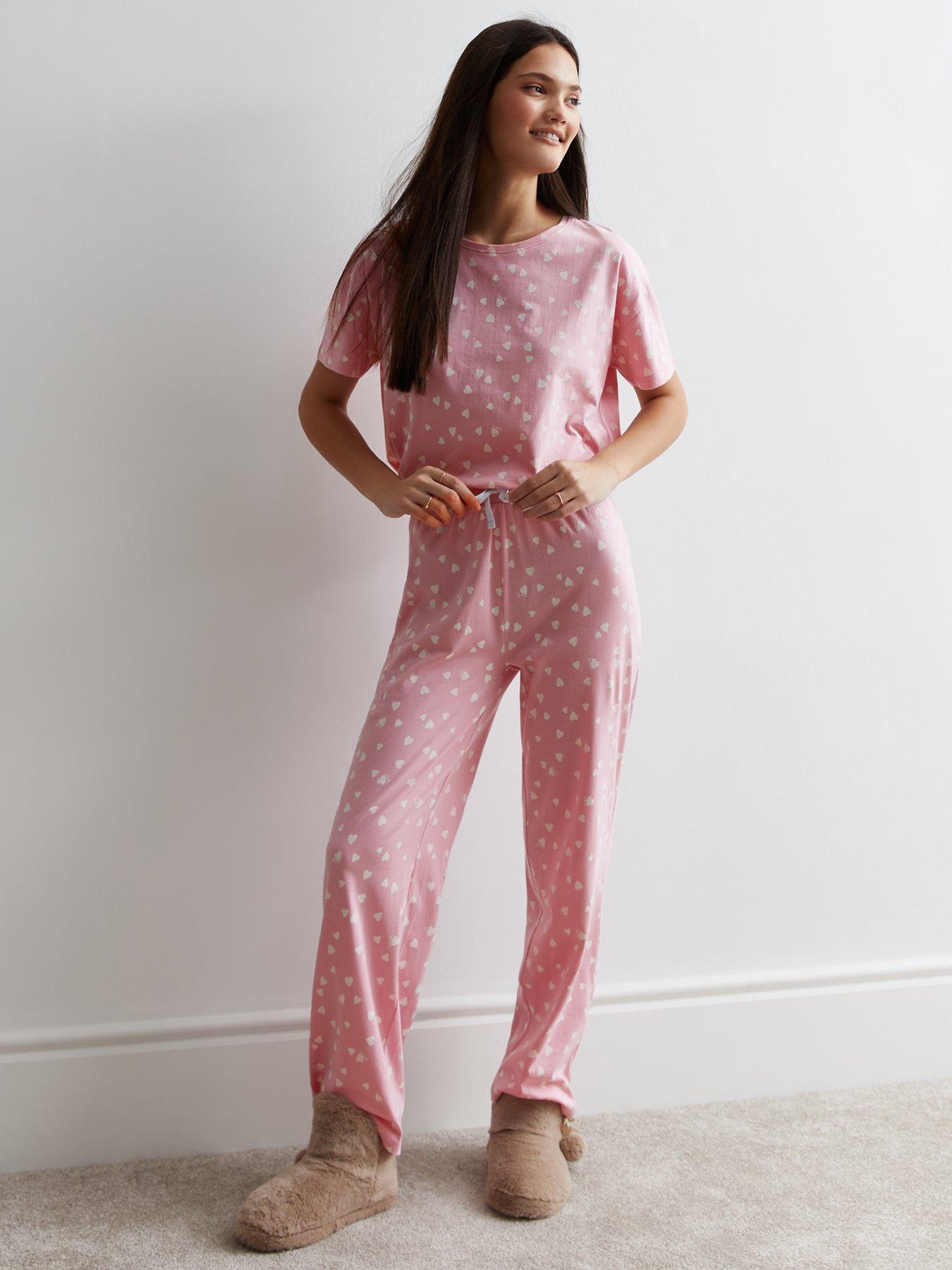 New Look Pink Heart Wide Leg Pj Set very