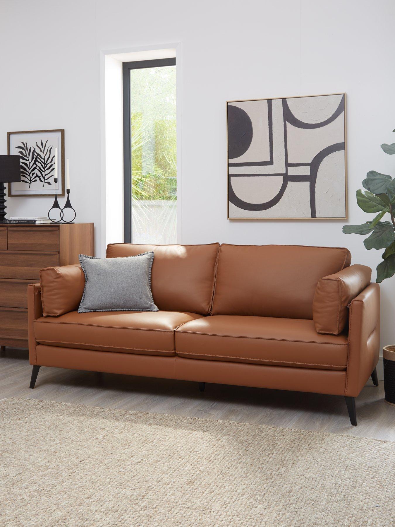 Product photograph of Very Home New Sasha 3 Seater Leather Sofa - Tan from very.co.uk
