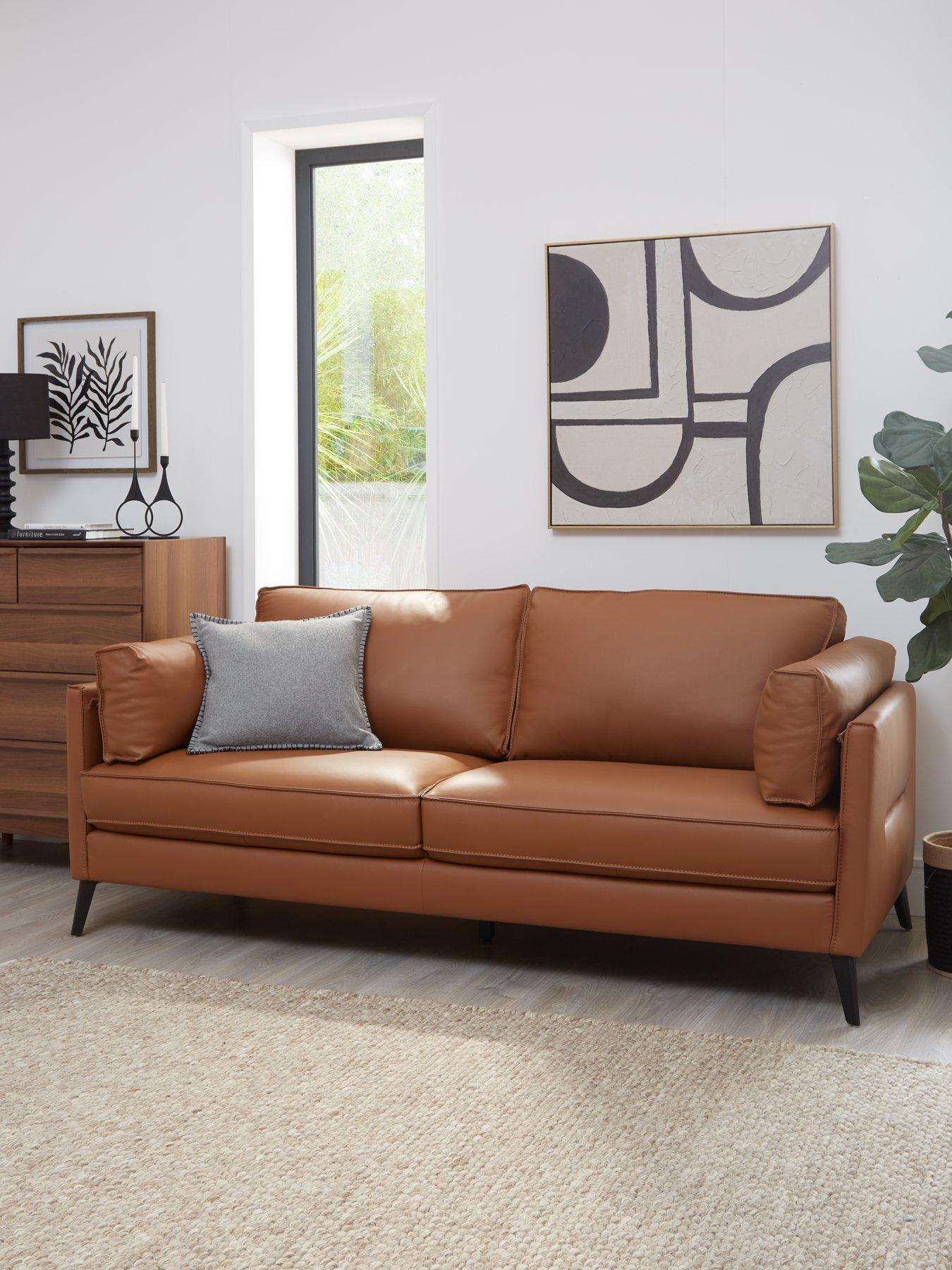 undefined New Sasha 3 Seater Leather/Faux Leather Sofa - Tan