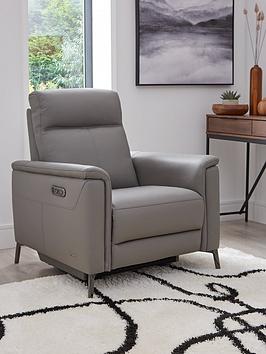 Product photograph of Very Home Bradley Leather Power Recliner Armchair With Usb Port - Dark Grey from very.co.uk