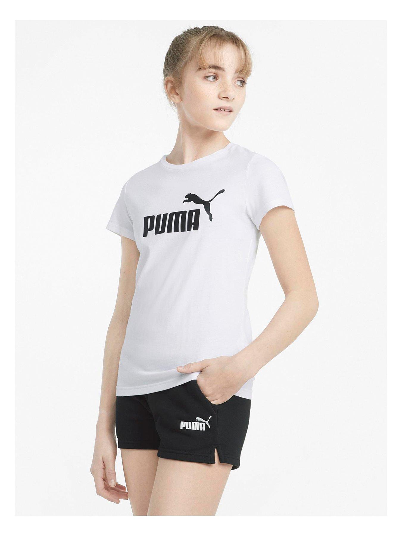 PUMA Little hot Girls 2 Piece Bike Crew Neck Tee Short Set, Puma White, Size 5, New