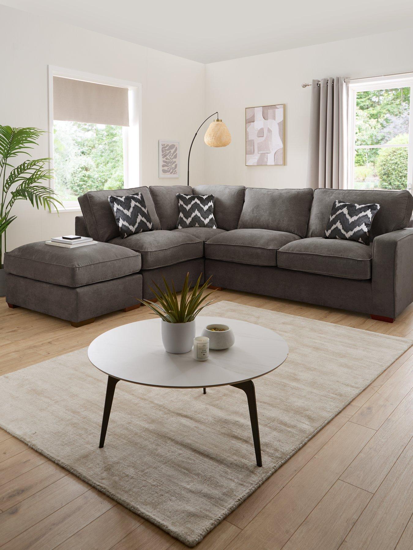 Very Home Jenna Left Hand Fabric Corner Chaise with Footstool - Made to Order in the UK