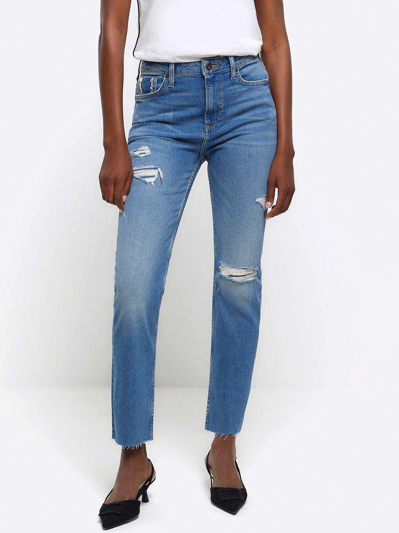 River Island mid rise flared jeans in medium blue
