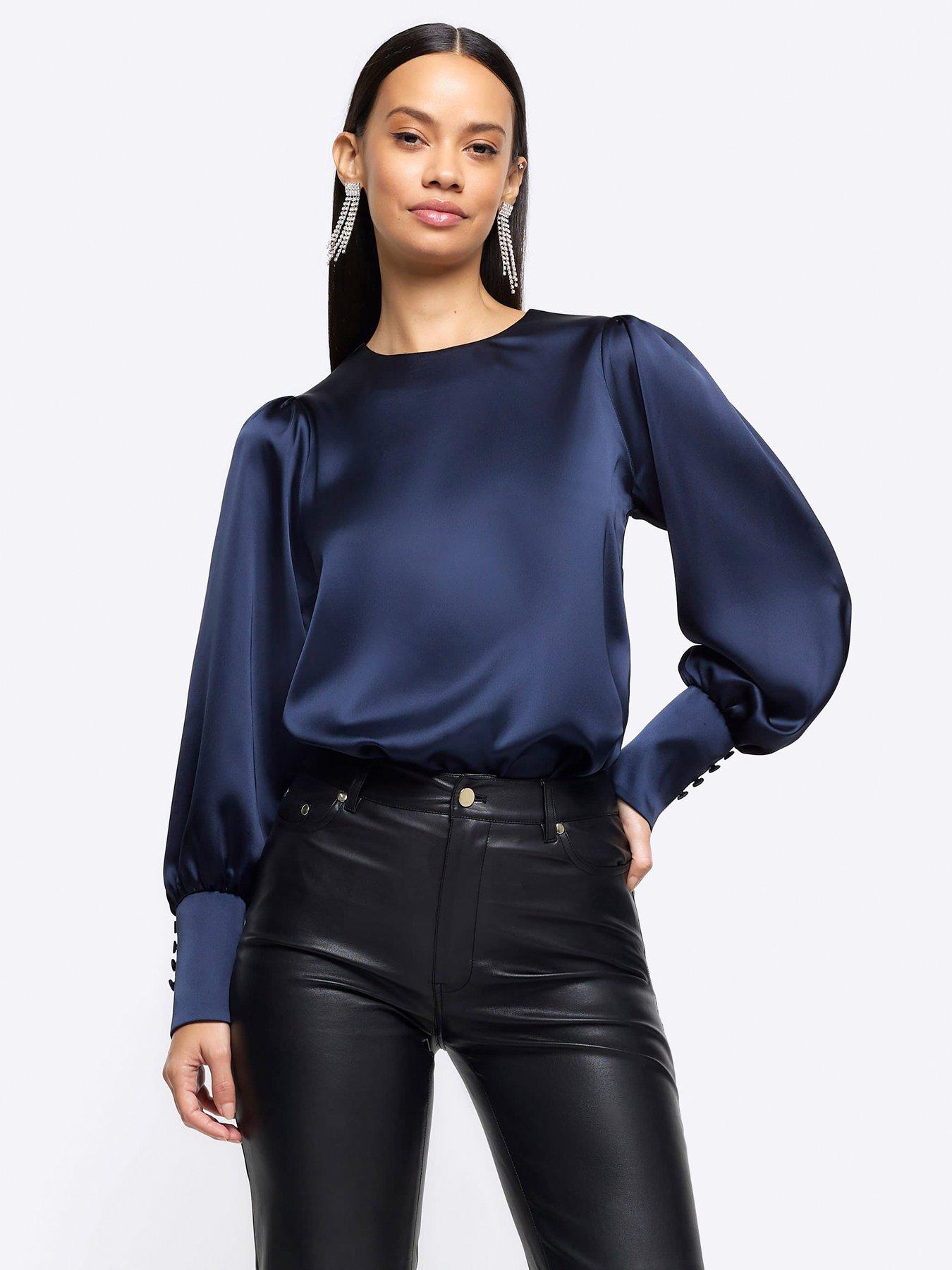 river-island-satin-cuffed-blouse-navy