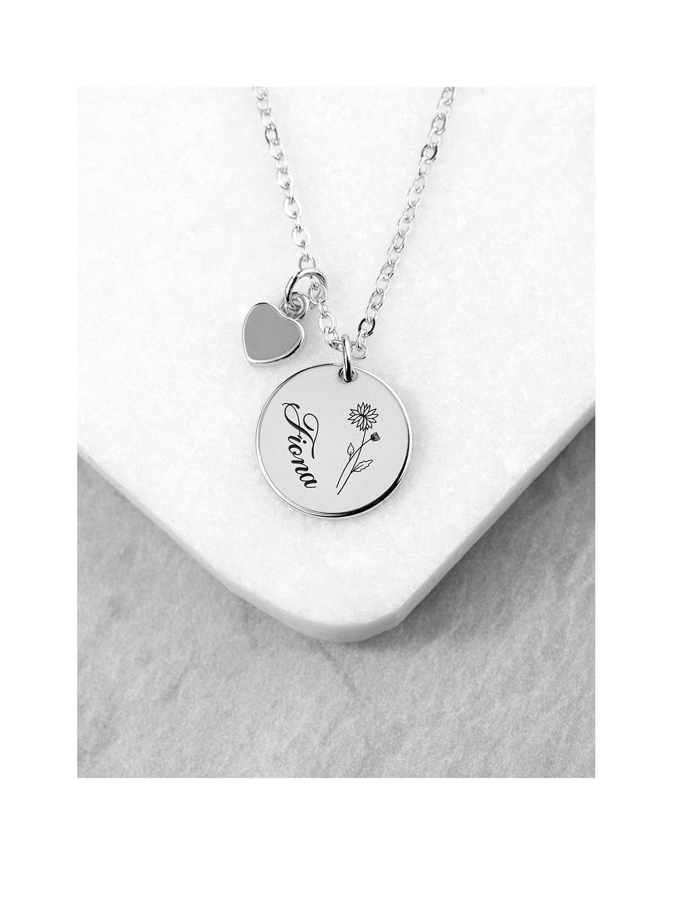 Treat Republic Personalised Birth Flower Heart and Disc Necklace - Silver