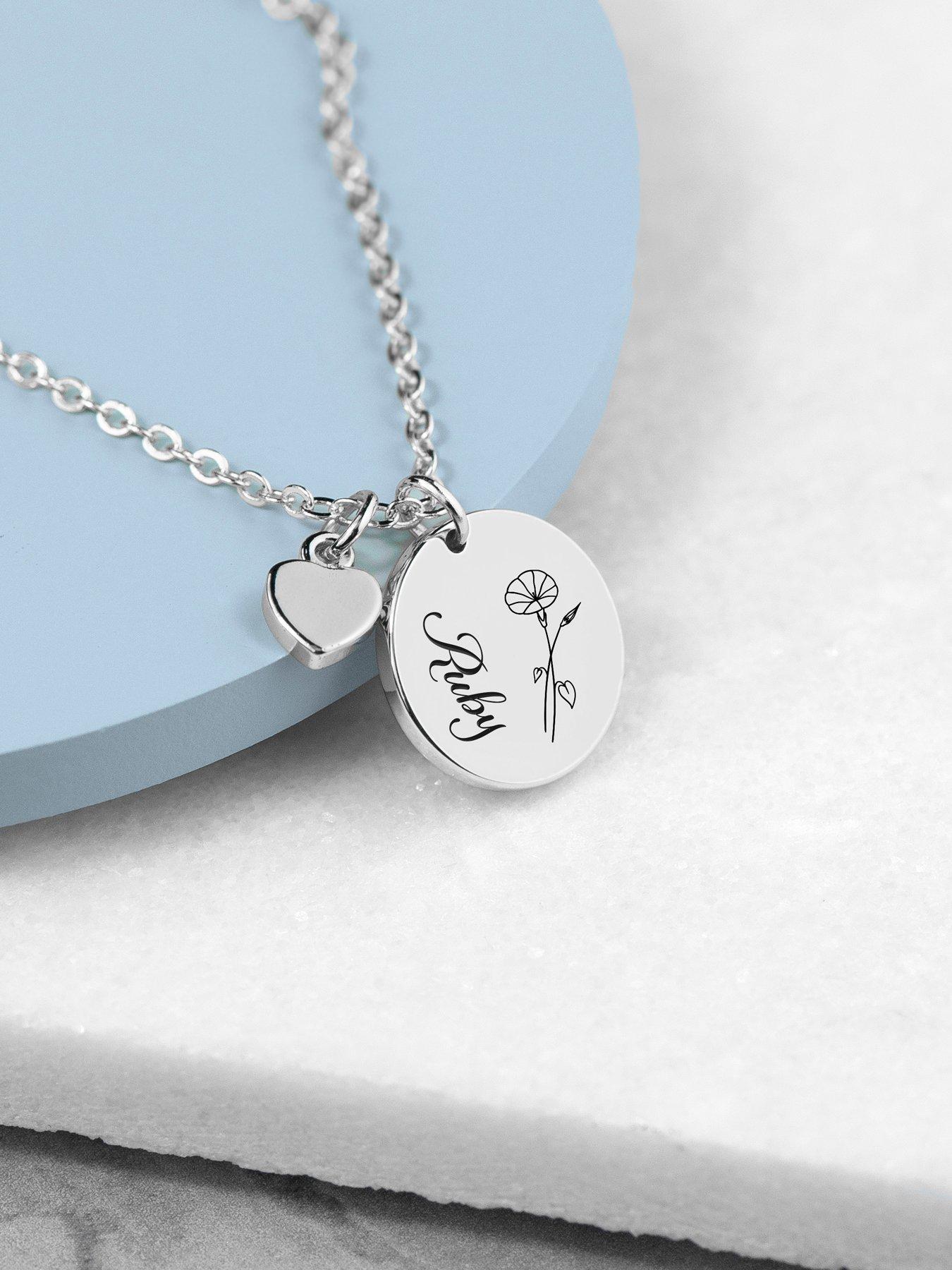 Image 2 of 7 of Treat Republic Personalised Birth Flower Heart and Disc Necklace - Silver