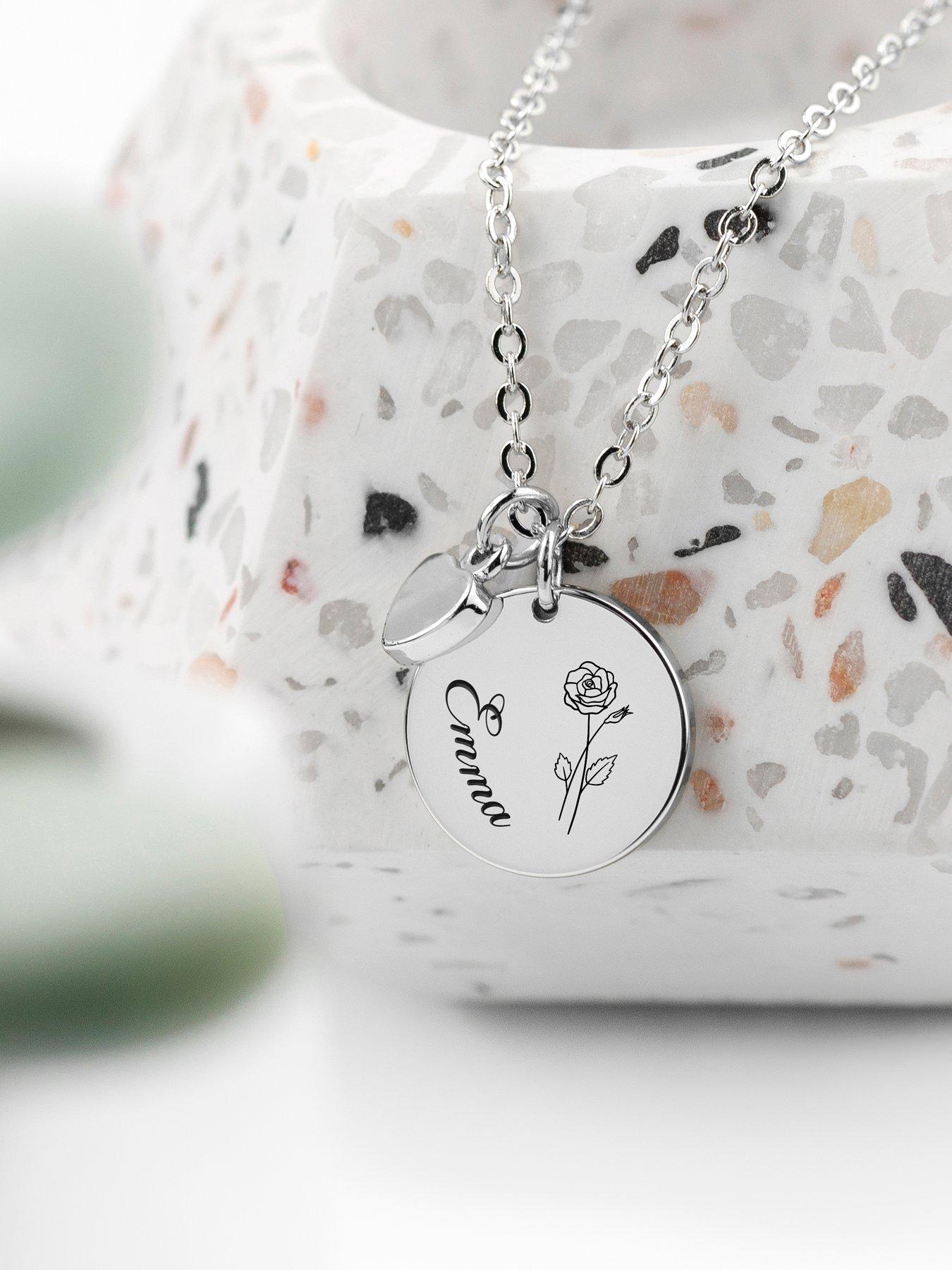 Image 3 of 7 of Treat Republic Personalised Birth Flower Heart and Disc Necklace - Silver