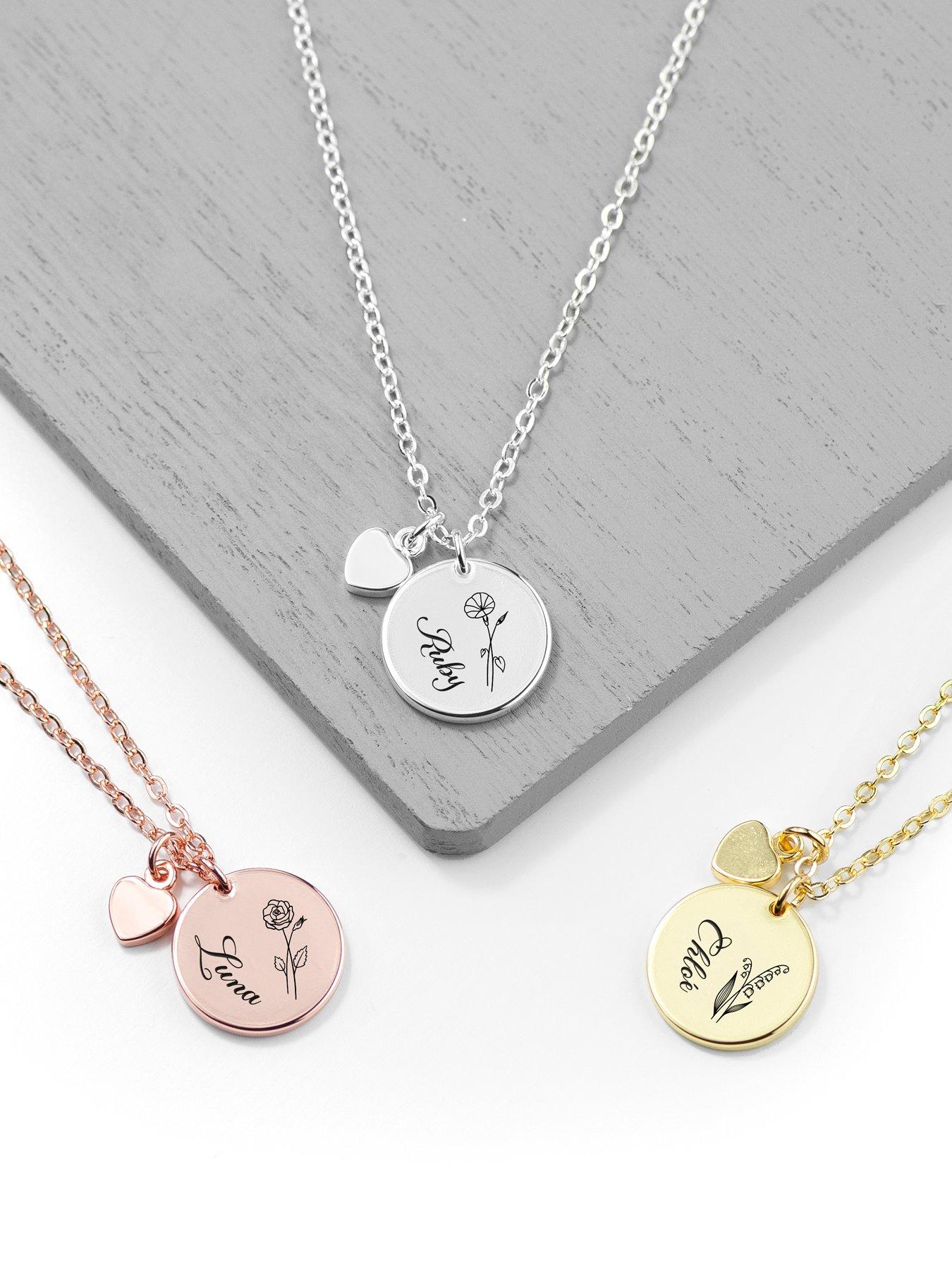 Image 5 of 7 of Treat Republic Personalised Birth Flower Heart and Disc Necklace - Silver