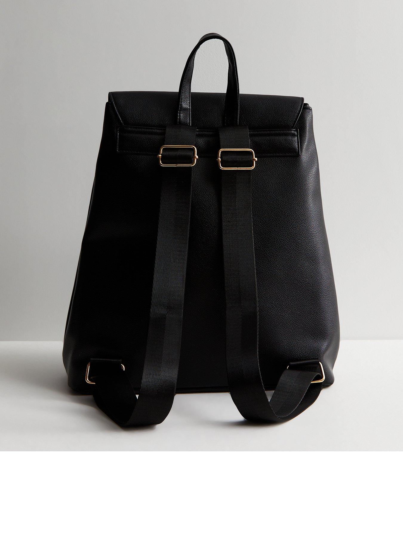 Leather Look Flap Over Backpack Black