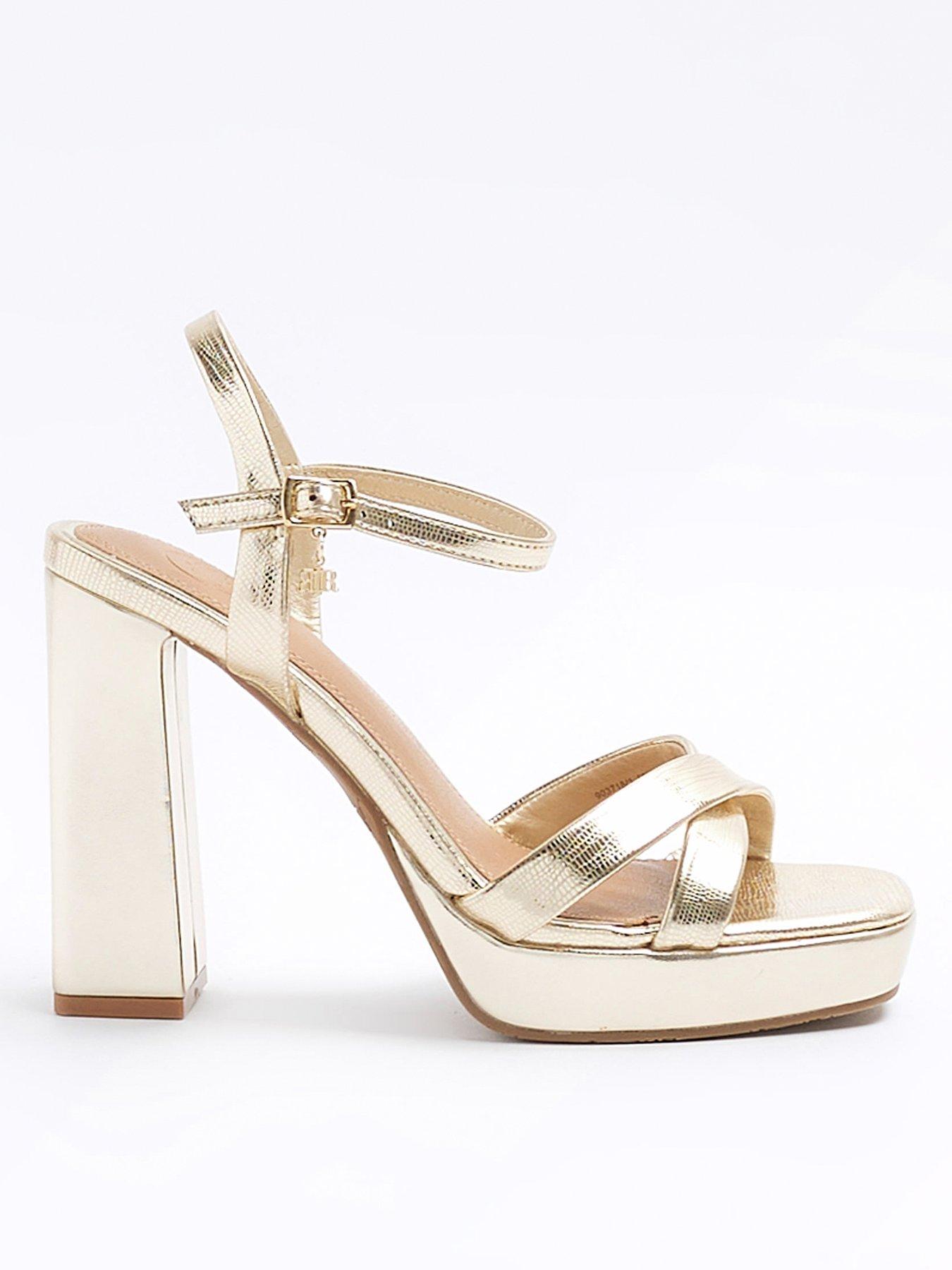 Gold Metallic Padded Double Strap High Heel Sandals