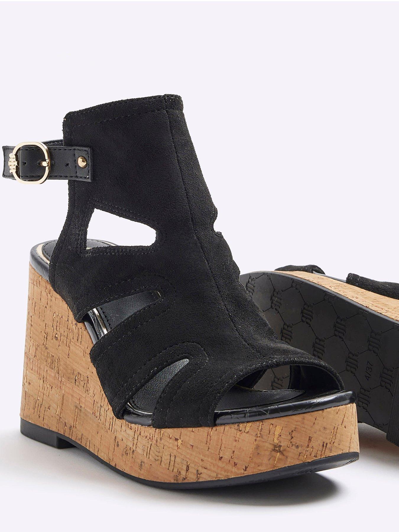 River Island Cut Out Wedge Sandals Black Very