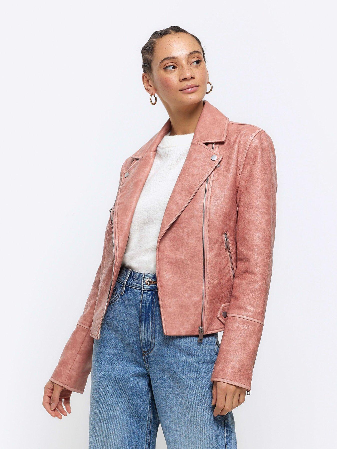 Distressed PU Biker Dark Pink