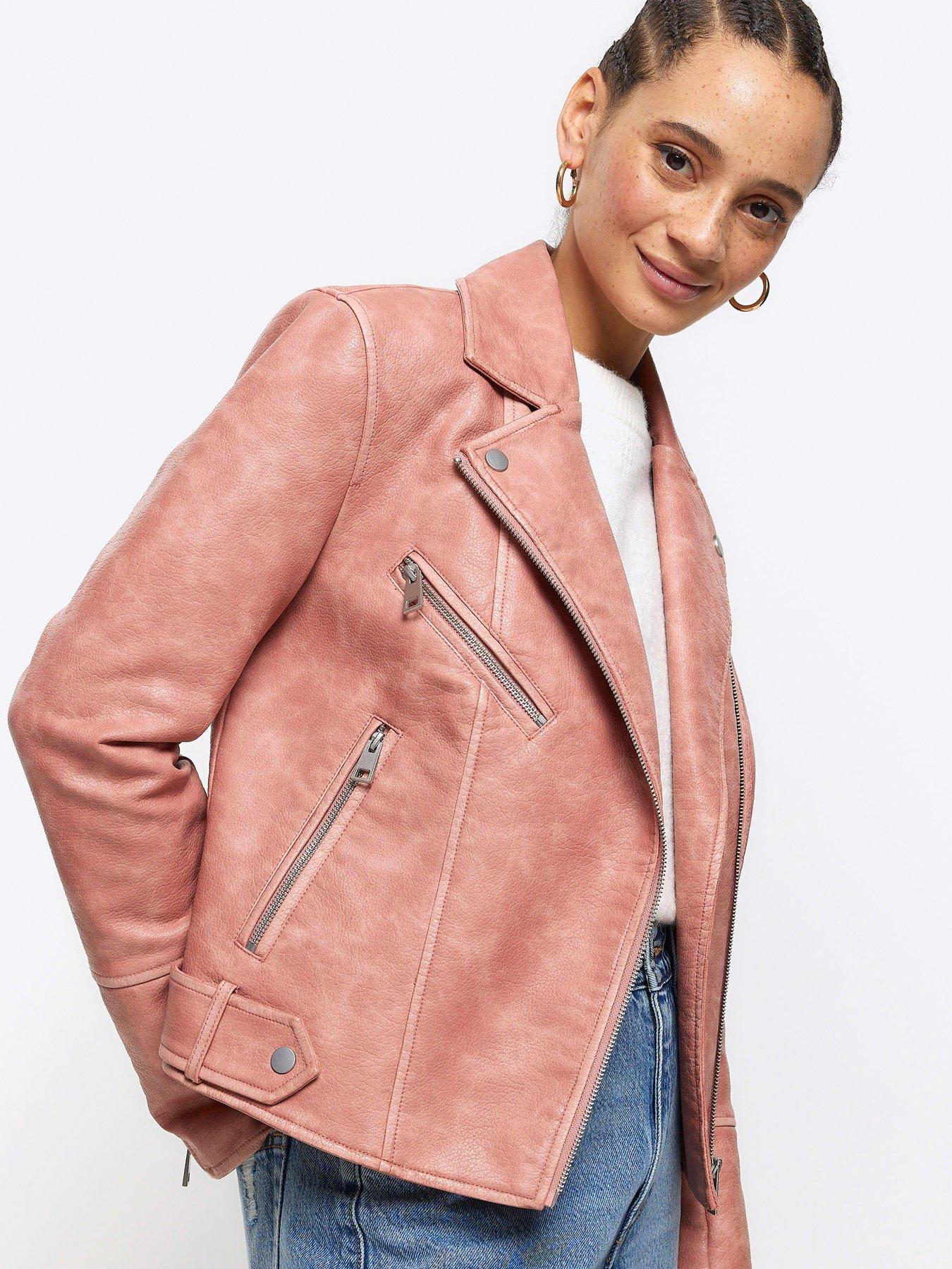 River island pink leather jacket online