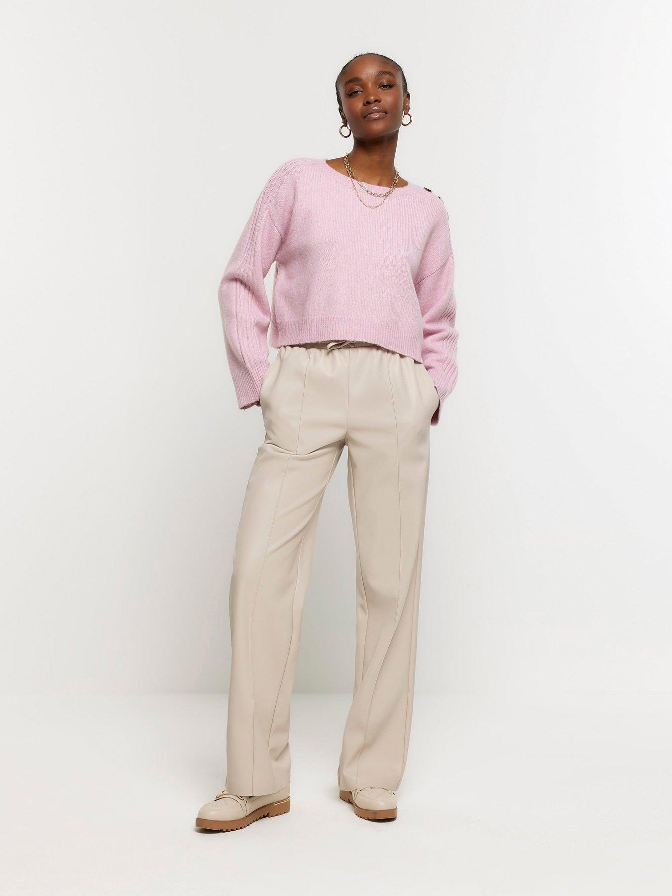 Cropped Button Jumper Light Pink
