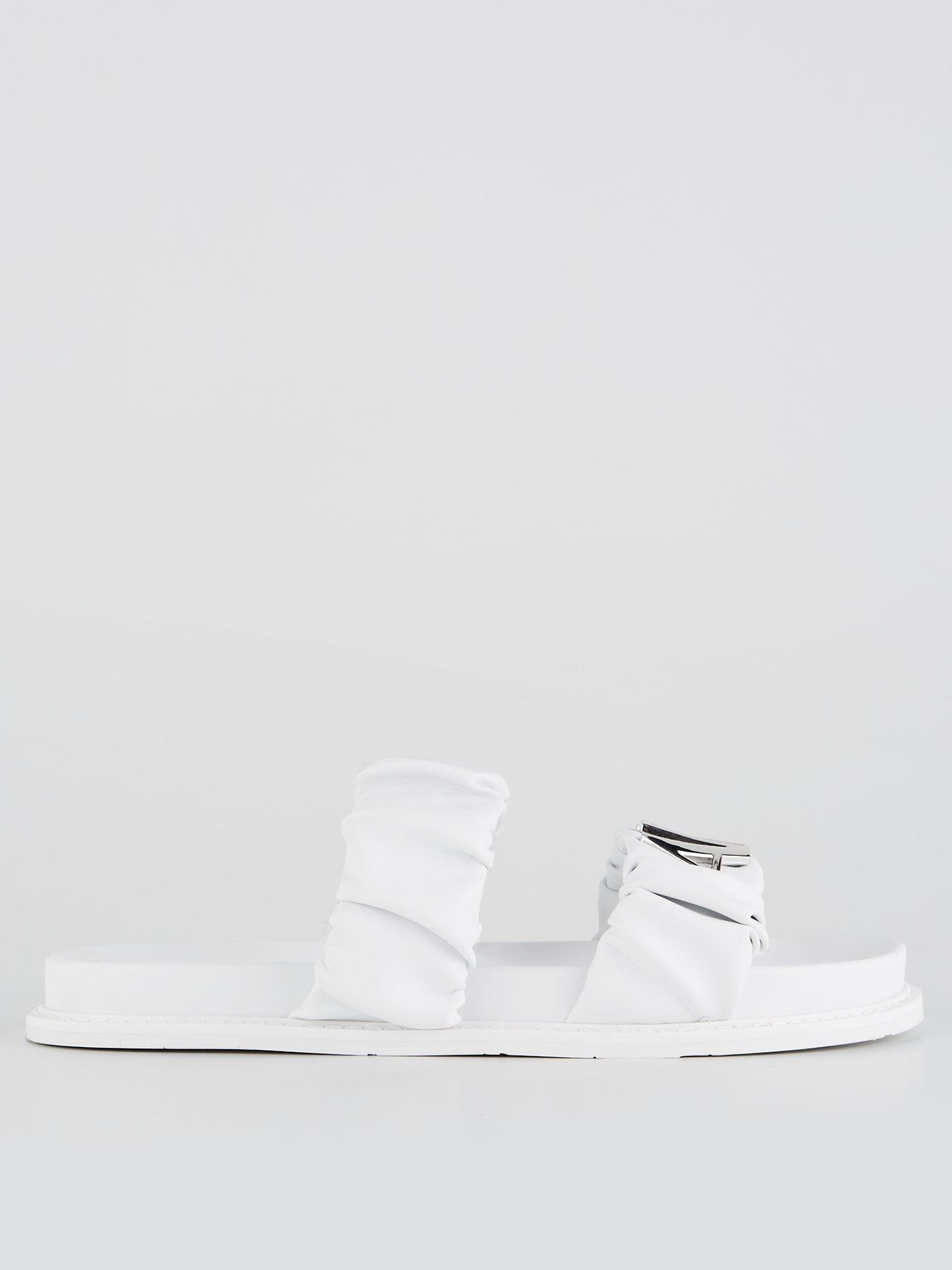 Armani Exchange Metal Logo Scrunched Strap Sandal - White