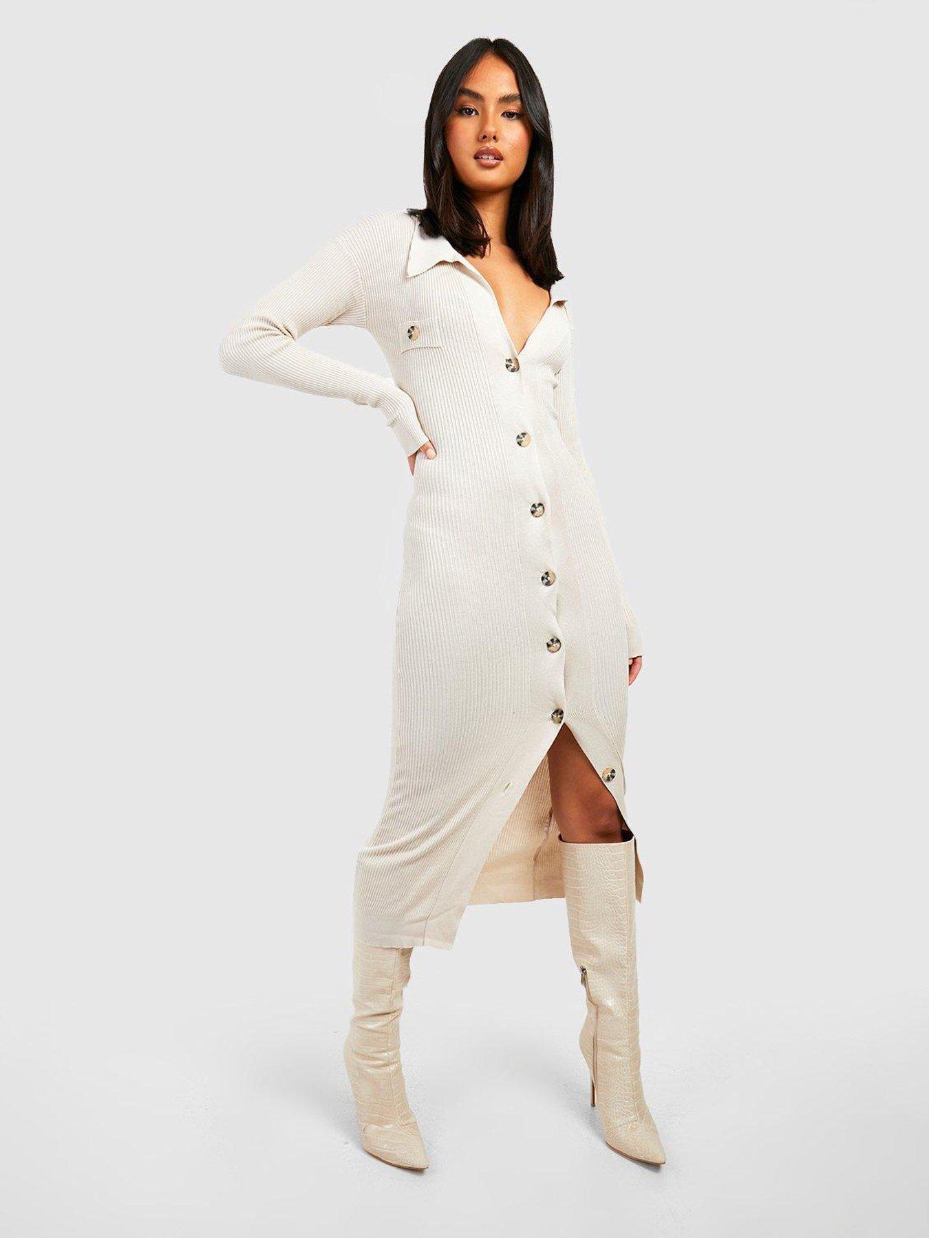 boohoo-collar-rib-knit-midi-dress-stone