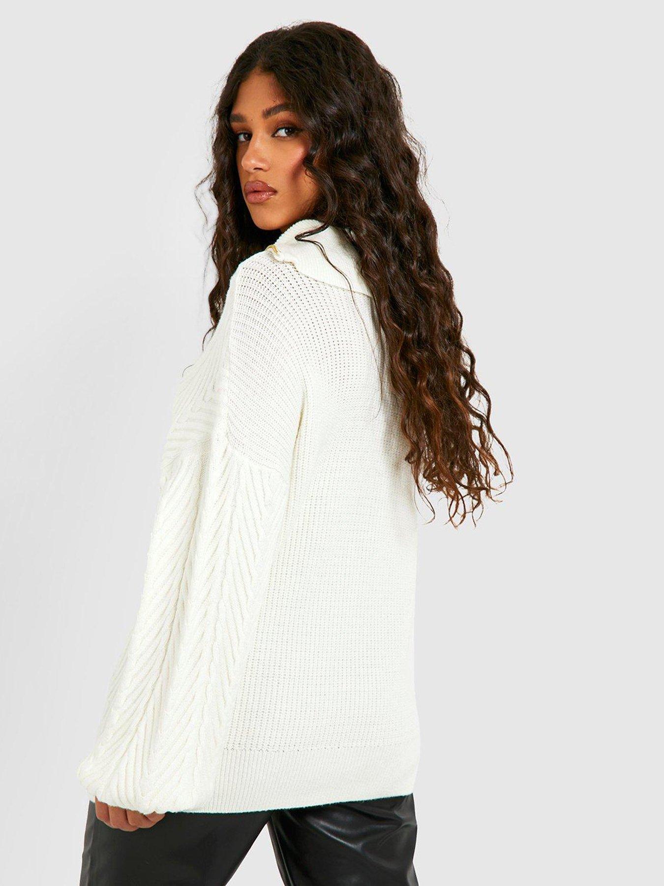 Boohoo Half Zip Polo Collar Jumper Ecru very.co.uk