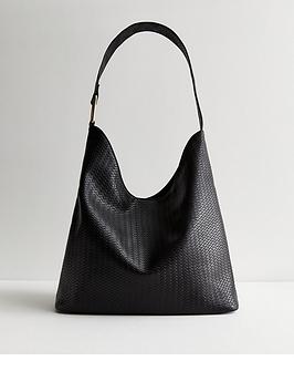 new look black woven leather-look shoulder bag