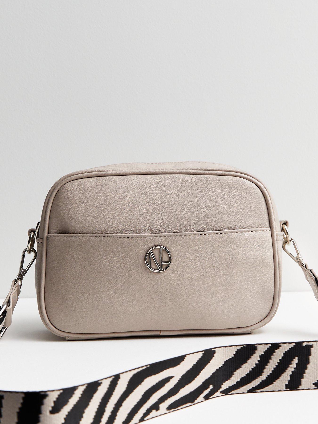 Leather Look Webbed Cross Body Bag Light Grey