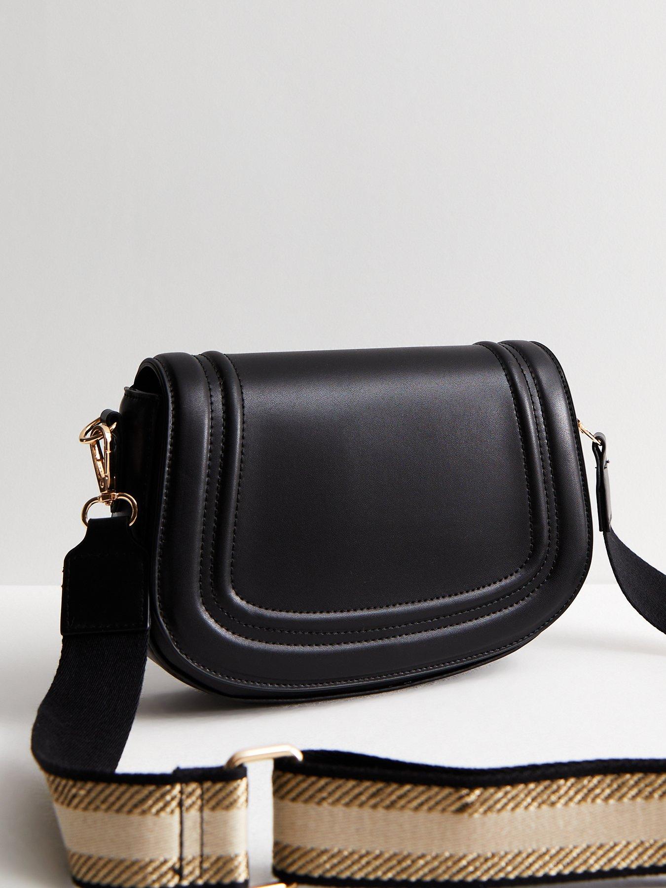 Black Woven Leather-Look Shoulder Bag