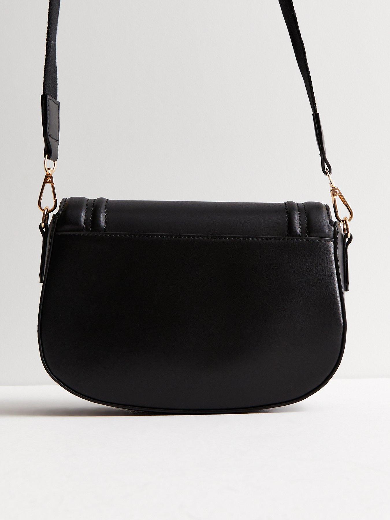 New Look Black Leather-look Webbed Strap Cross Body Saddle Bag | Very.co.uk